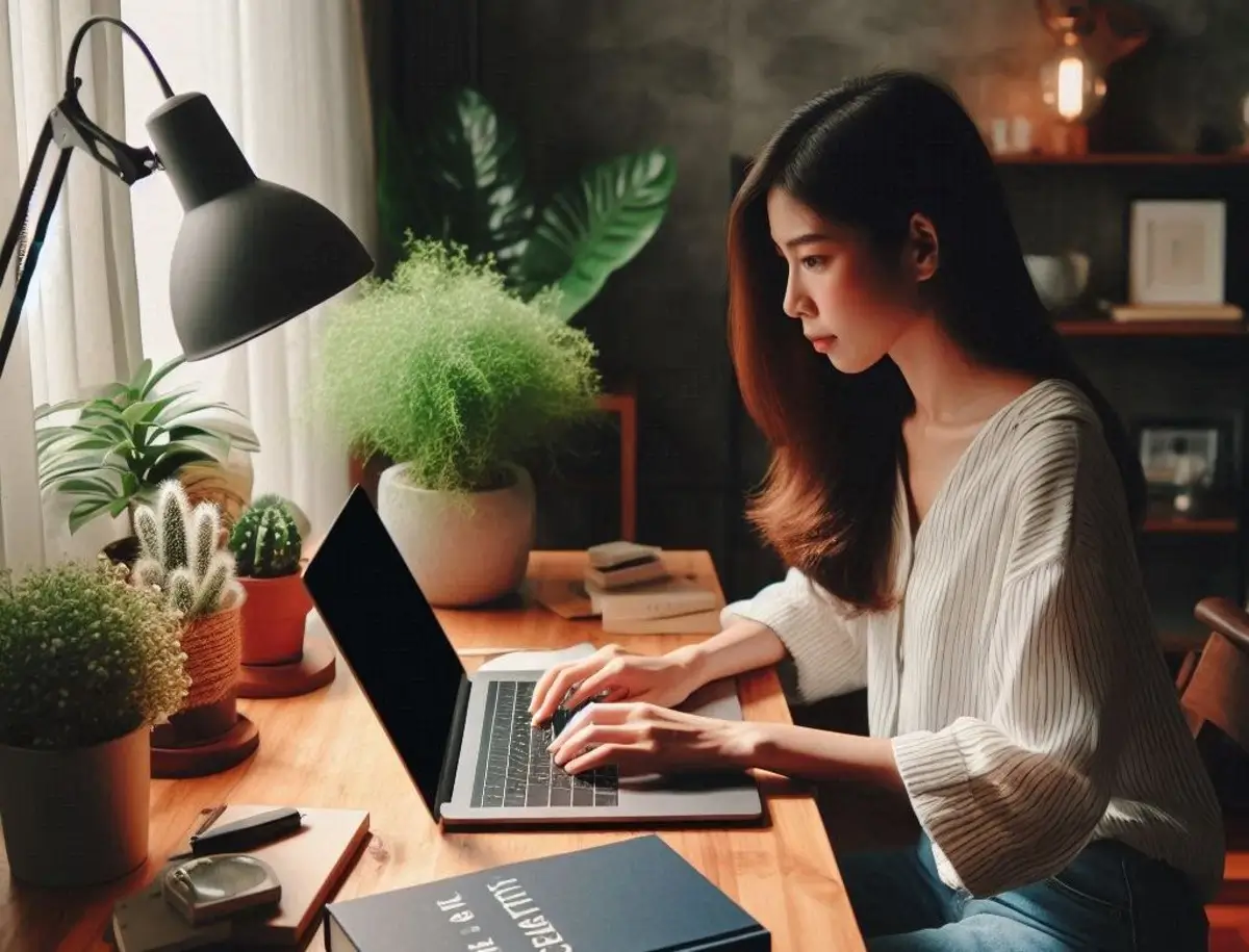 a lady learning a course on the internet