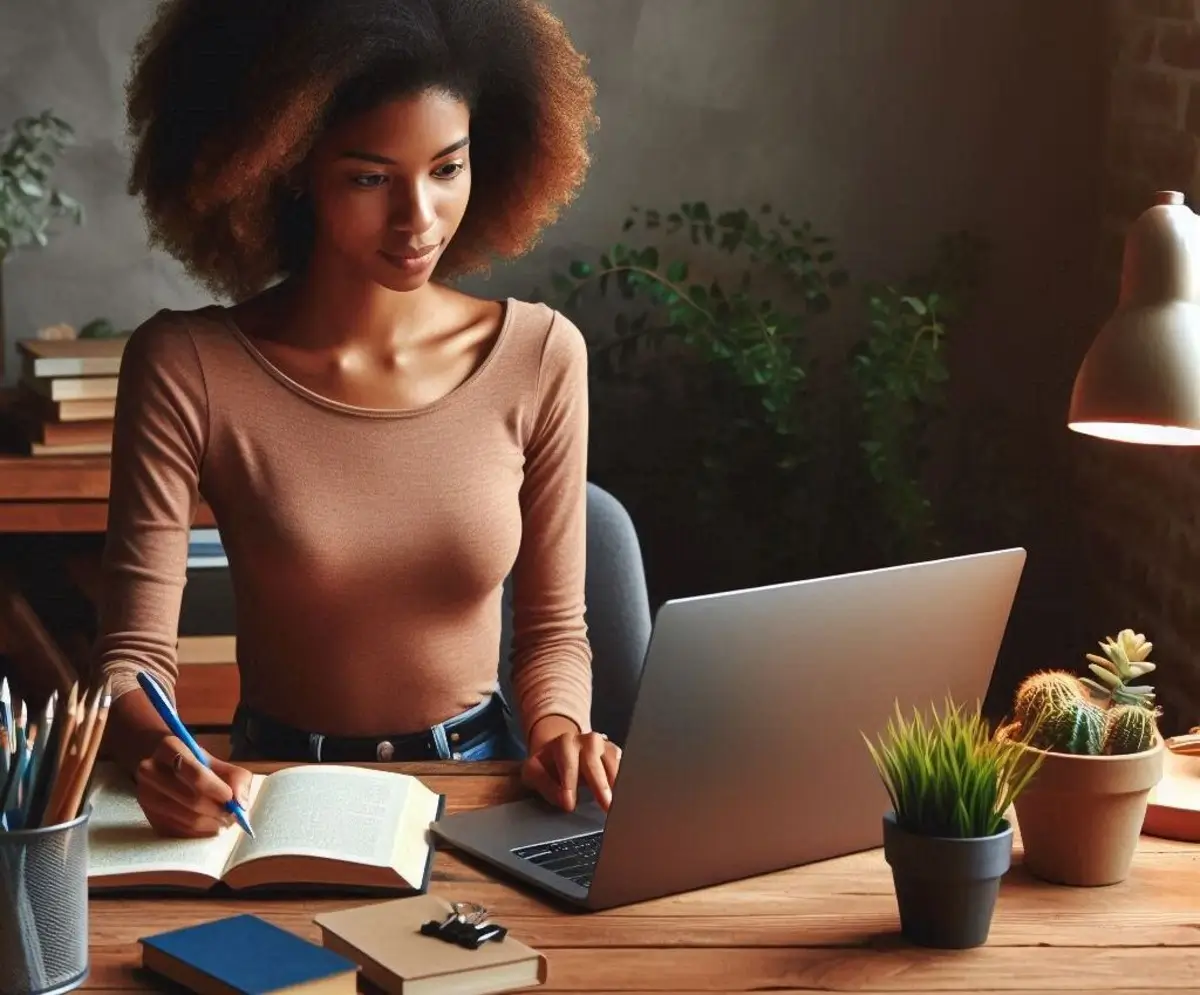 a lady taking a course online